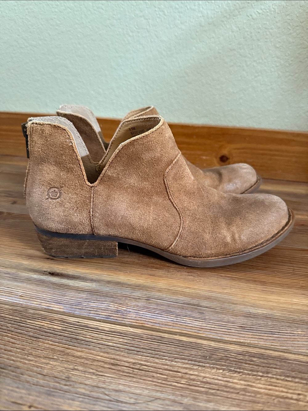 Born Tan Suede Ankle Booties with Back Zip
